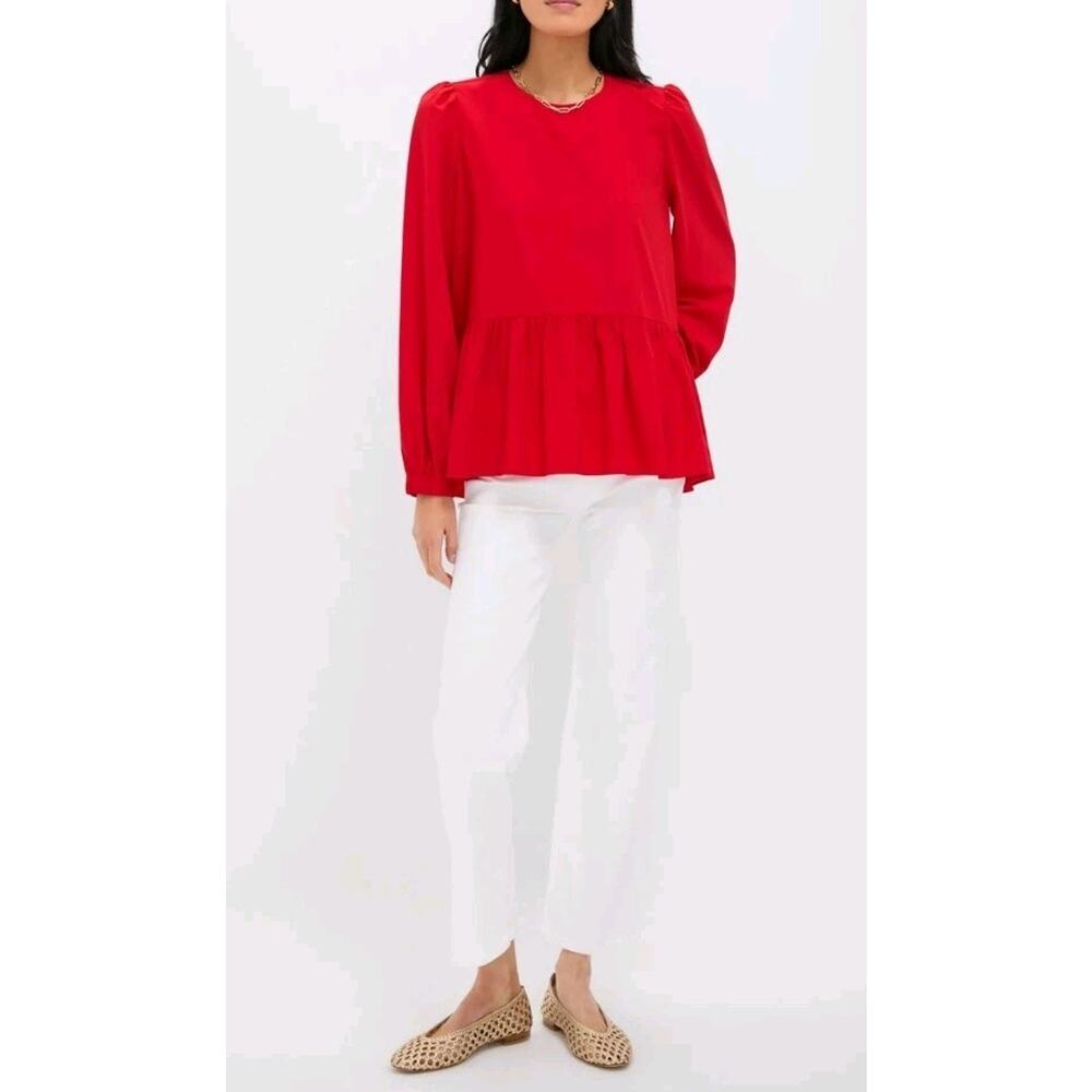 Pomander Place Tuckernuck Red Carlota Peplum Blouse Size Small New Preppy